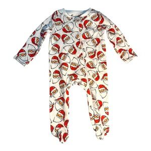 Sammy + Nat Christmas Santa Print Footed Pajamas Onesie 3M Baby Holiday NWOT‎